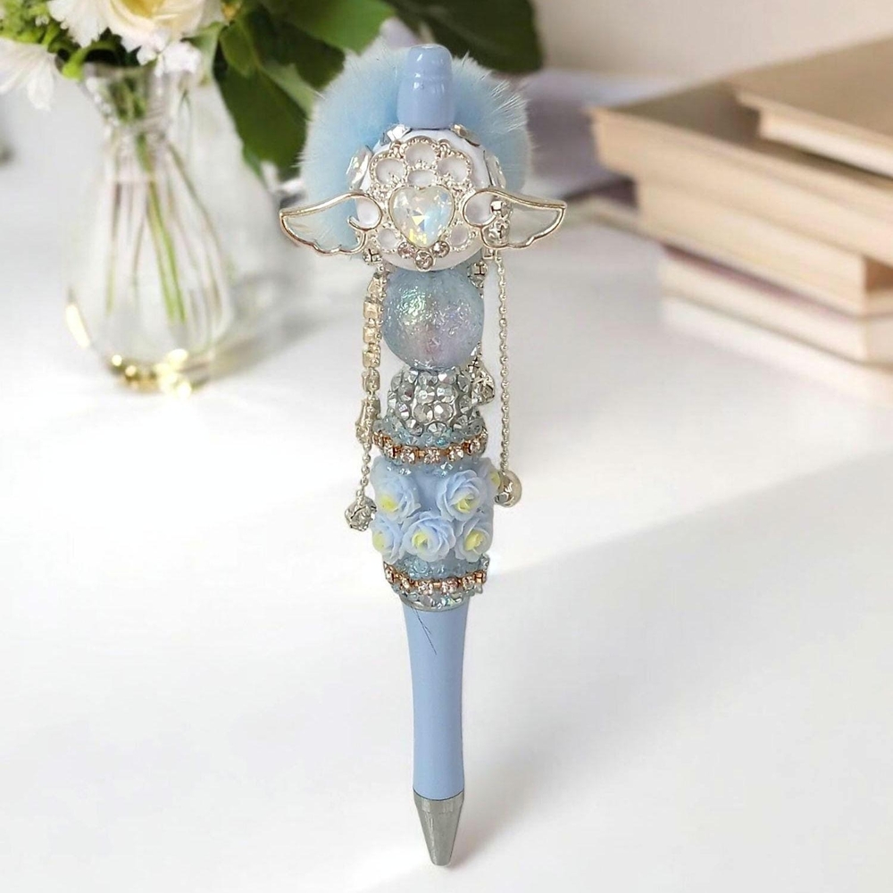 Handmade Elegant Baby Blue Rose Beaded Pen